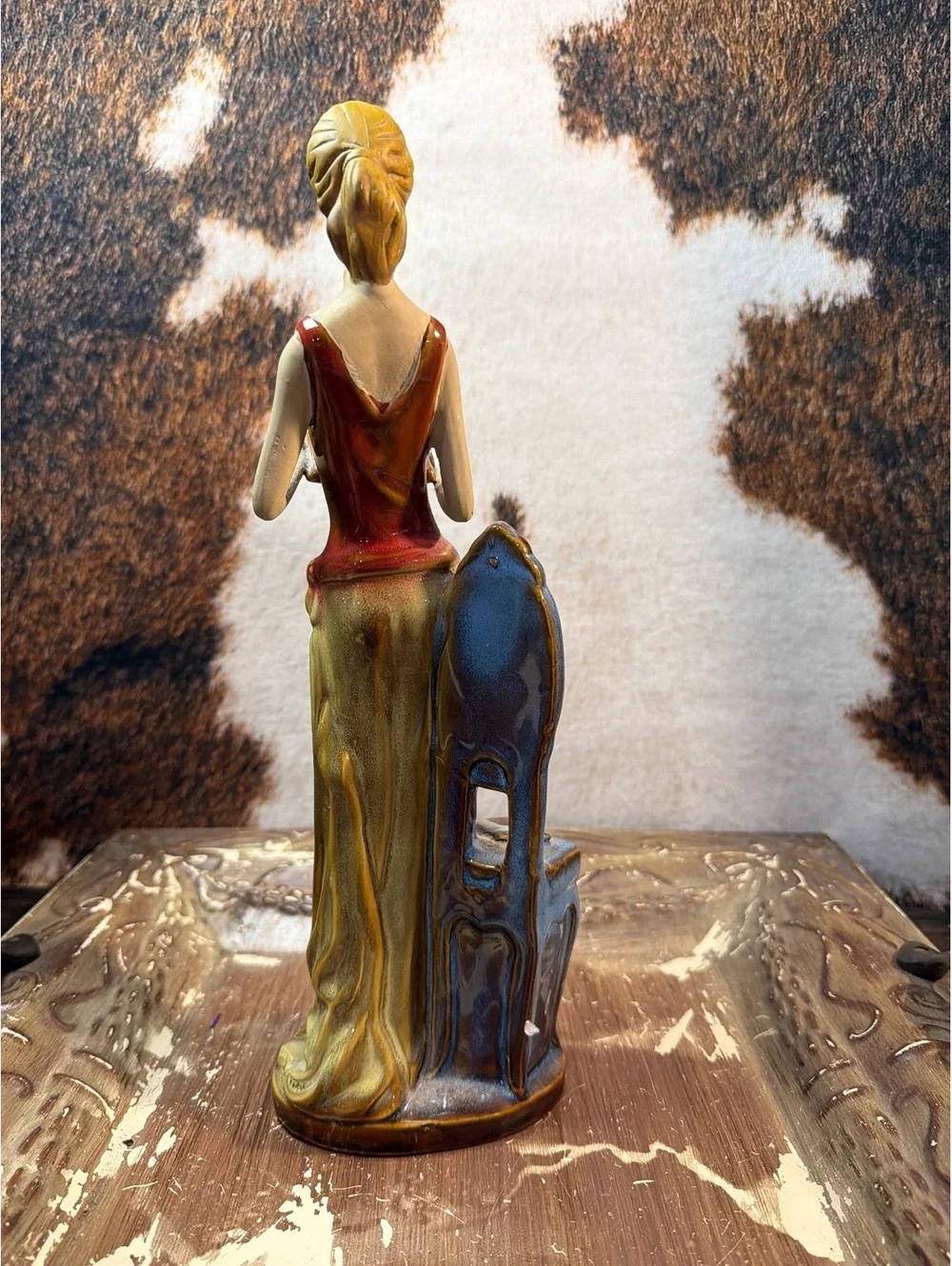 Vintage Ceramic Figurine of Woman Reading by Chair